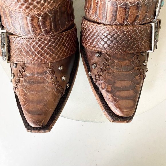 NEW SHOWDOWN Lane Boots Brown Snakeskin Cowboy Boots Western Brownbelly Size 7.5 - Picture 6 of 9